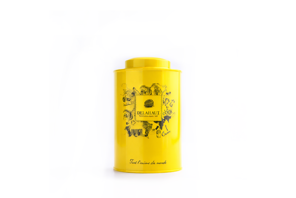 Boîte à café vide jaune