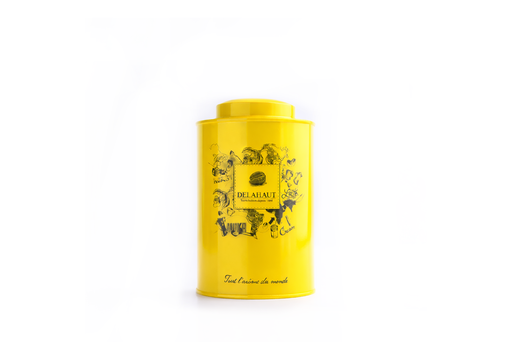 Boîte à café vide jaune